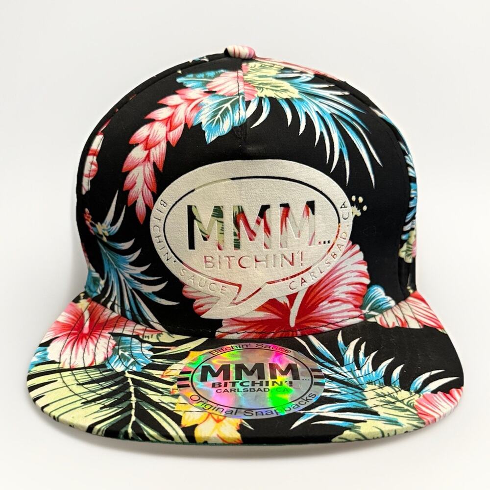 Mmm Bitchin'! Mens Multicolor Floral Print Hawaiian Adjustable Snapback Hat Cap
